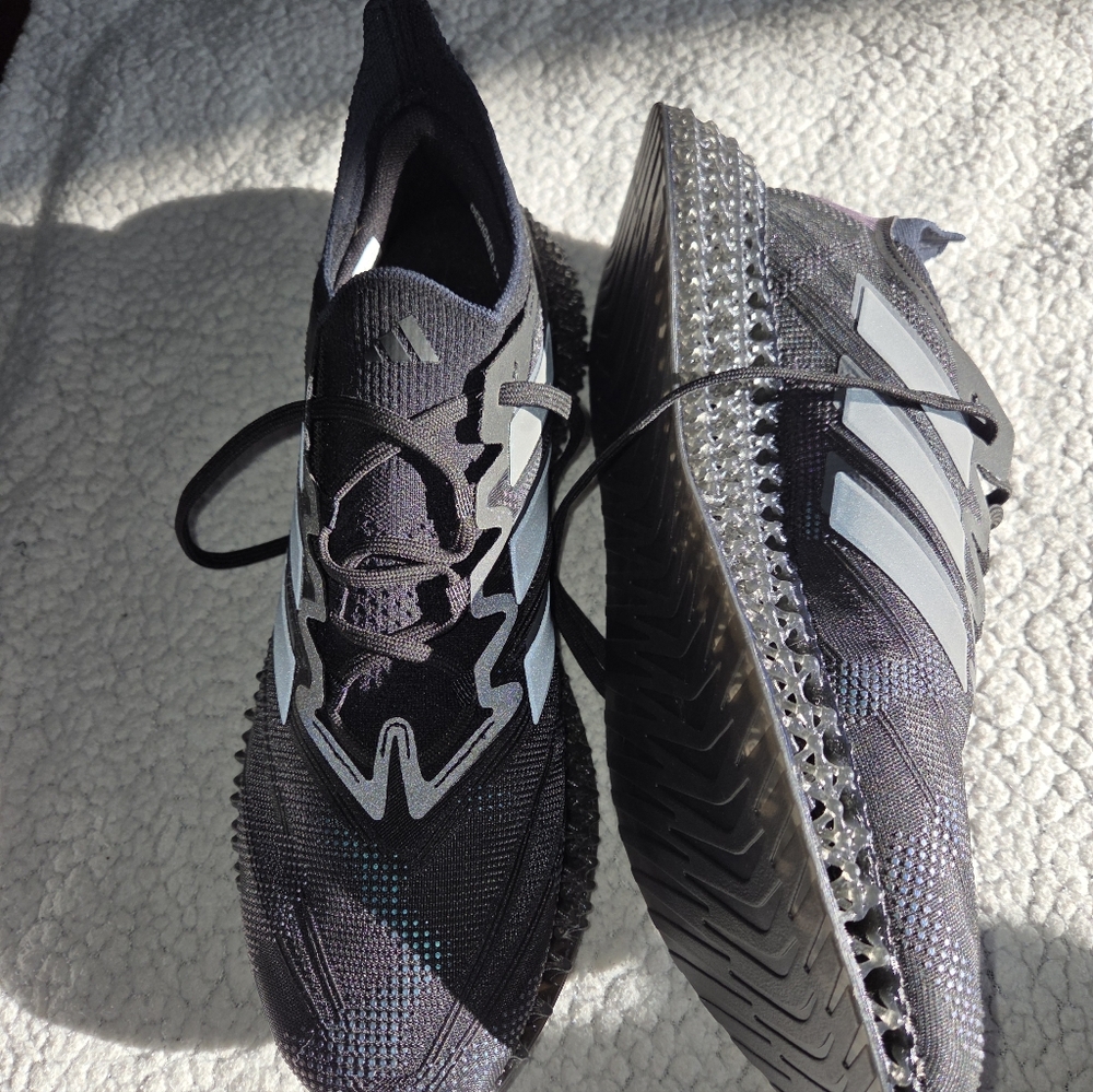 adidas Black Knit Running Sneakers with Iridescent Purple-Blue Accents - Picture 2 of 8